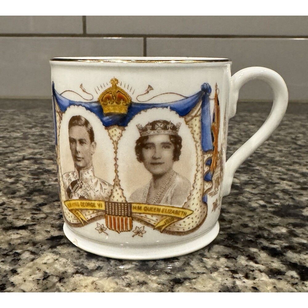 1937 Coronation HM King George VI HM Queen Elizabeth Mug Cup Vintage England